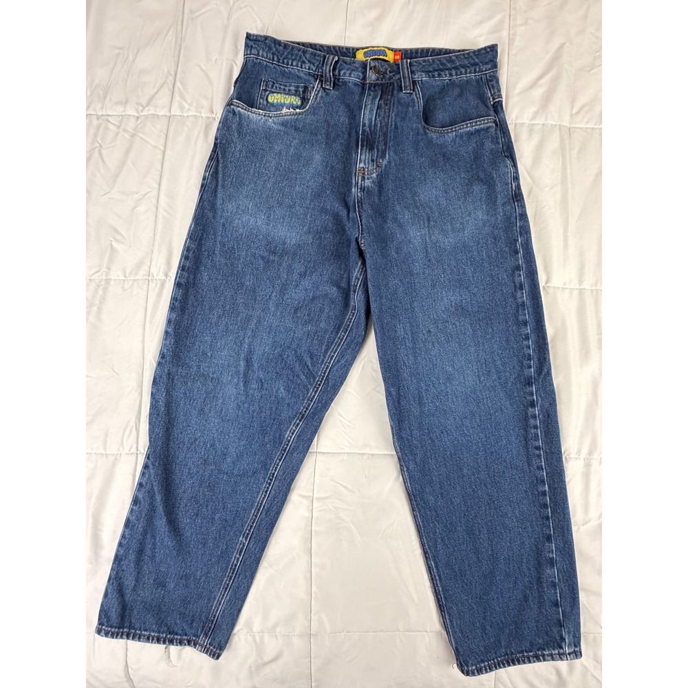 Empyre Baggy Jeans Mens 30 Blue Embroidered Character Skate Streetwear Denim Y2K